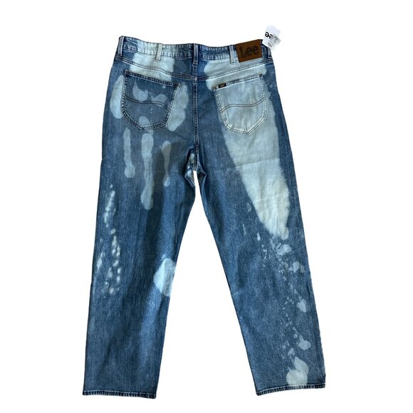 NWT LEE Loose Bleached Jeans Straight 90’s Jeans Fit Tie Dye Blue White Rare 38x - Picture 2 of 6